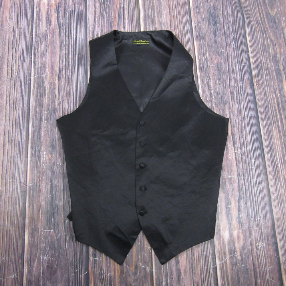 Formal Fashions Vest Mens Small Black Tuxedo Waistcoat Elastic Back Polyester